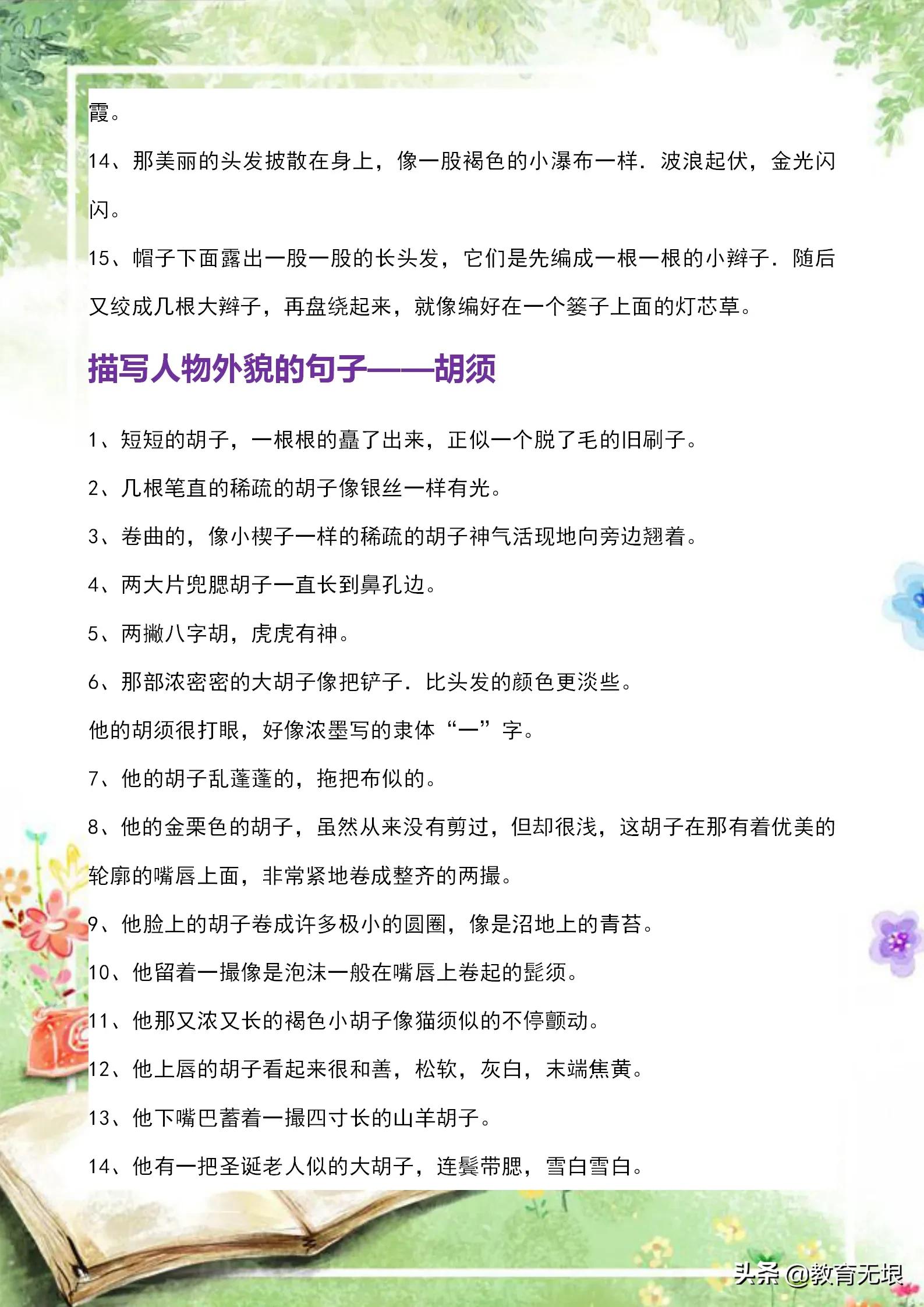 描写人物外貌的句子（有关人物外貌的好句摘抄大全）