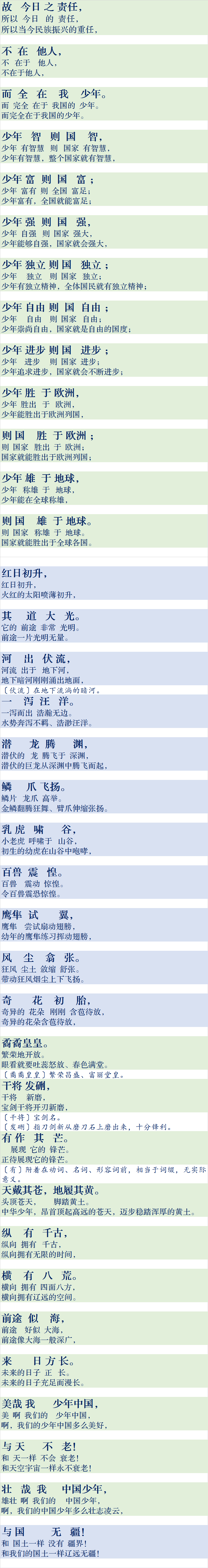 少年中国说翻译及意思（少年中国说原文解释 ）