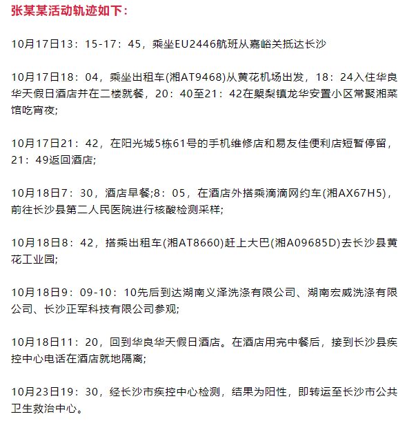 湖南长沙新增2例核酸阳性人员（轨迹公布）