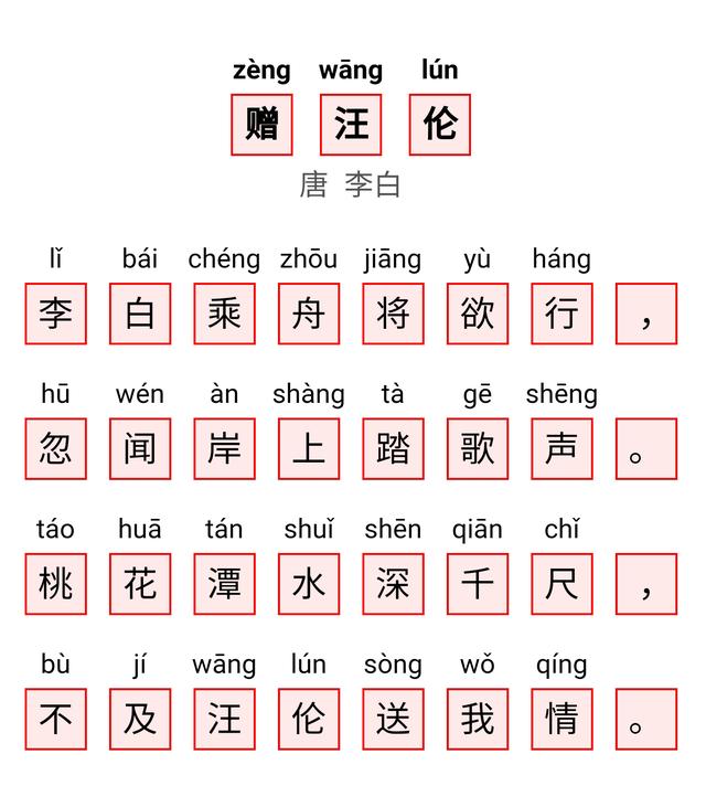 赠汪伦拼音版带拼音（赠汪伦全文解析）