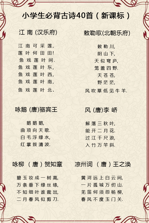 小学生古诗必备四十首（小学的古诗有哪些）