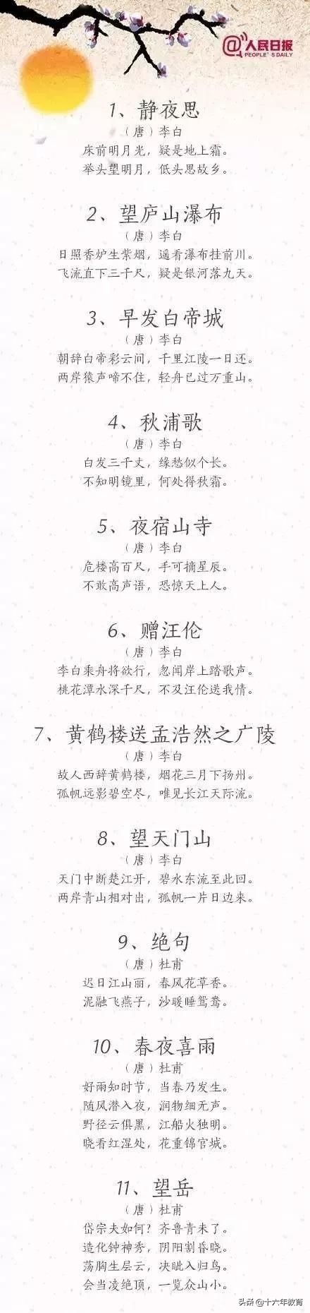 唐诗100首有哪些（唐诗100首大全）