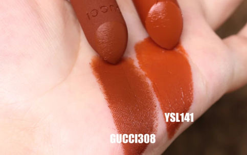 YSL新色方管141和Gucci金管308口红试色对比，喜欢“口黄”的看过来